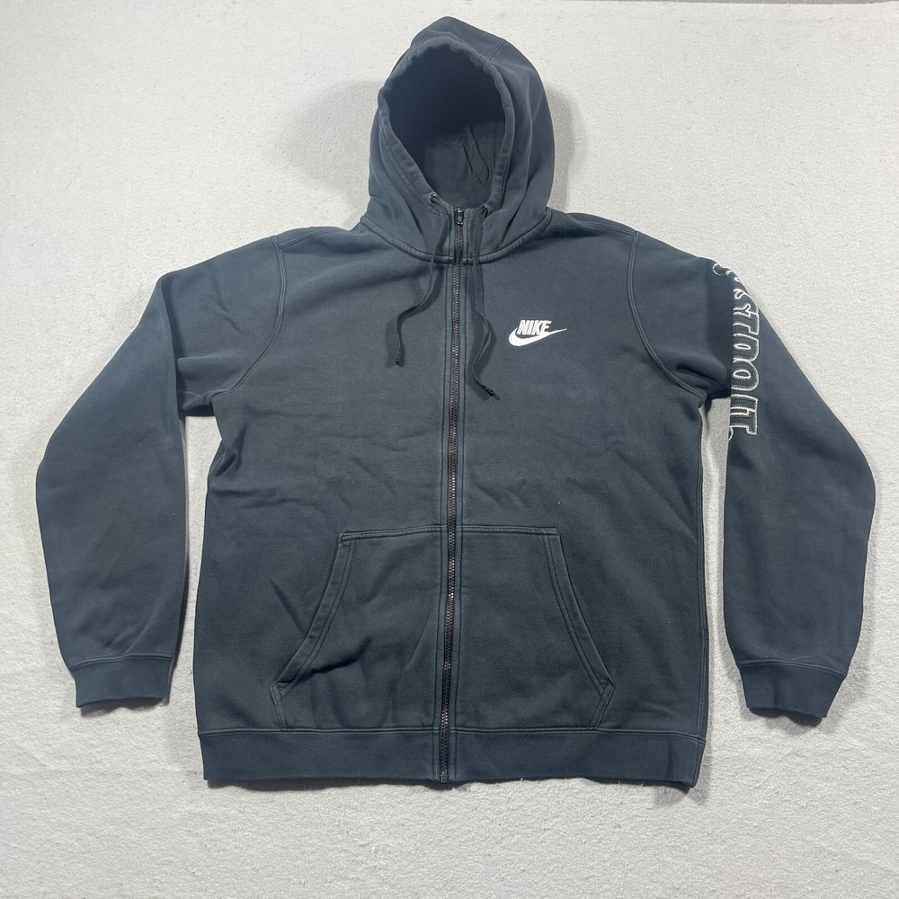 Nike Full Zip Hoodie Men Large Regular Fit Black Just Do It Graphic Athleisure
